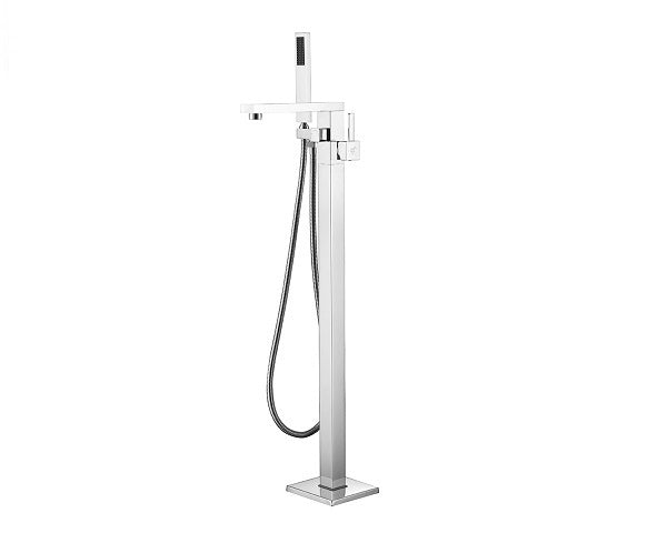 Square Freestanding Tub Faucet with Hand Shower in Chrome