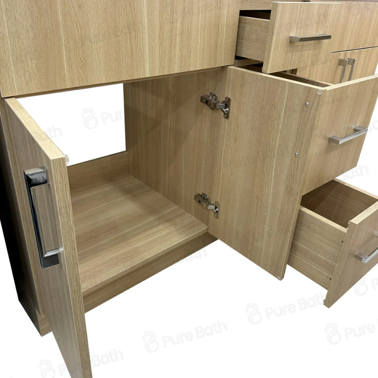 60"MDF Birch wood Double Sink with Three Drawers in center