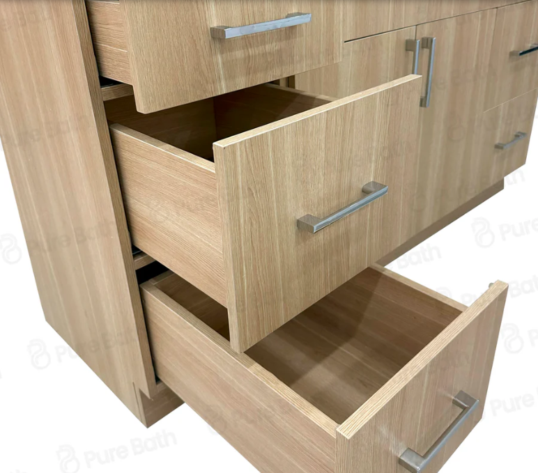 60" MDF Birch wood Single Sink with Two doors and Three Drawers on each side