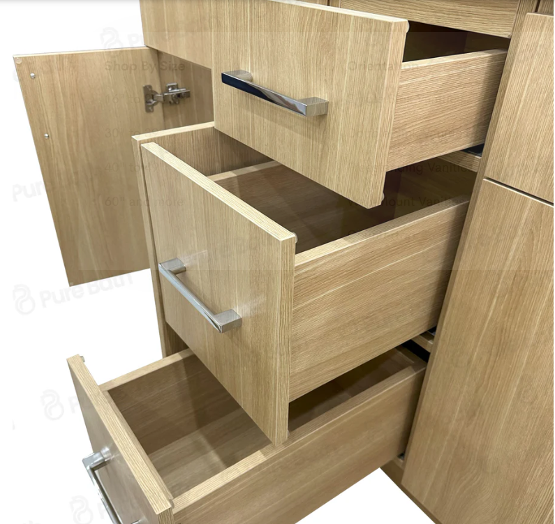 60"MDF Birch wood Double Sink with Three Drawers in center