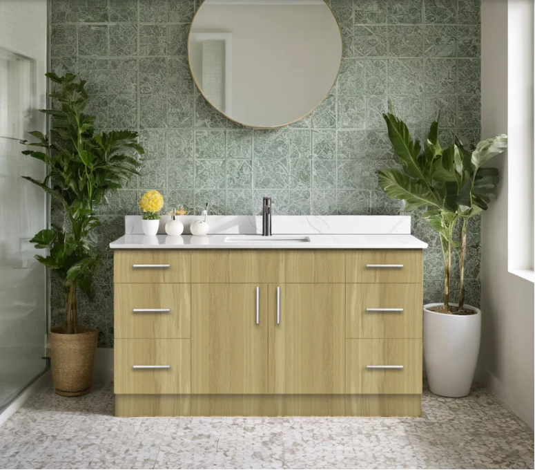 60" MDF Birch wood Single Sink with Two doors and Three Drawers on each side