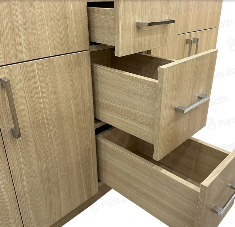60"MDF Birch wood Double Sink with Three Drawers in center