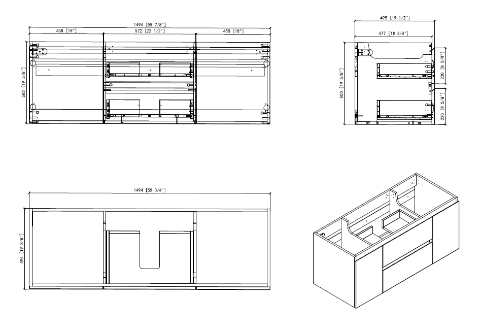 Apollo Collection 60"inches Single Vanity with acrylic countertop