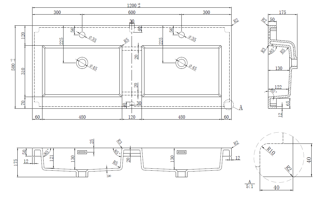 MOB Collection 48"inches Double Vanity with acrylic countertop