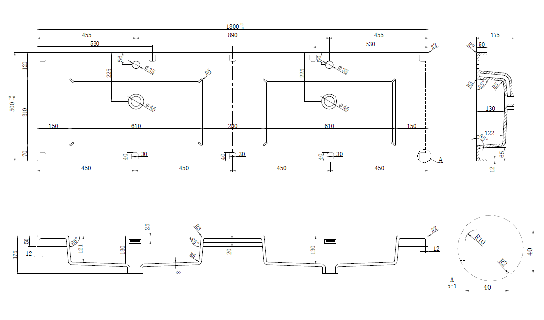 MOB Collection 72"inches Double Vanity with acrylic countertop