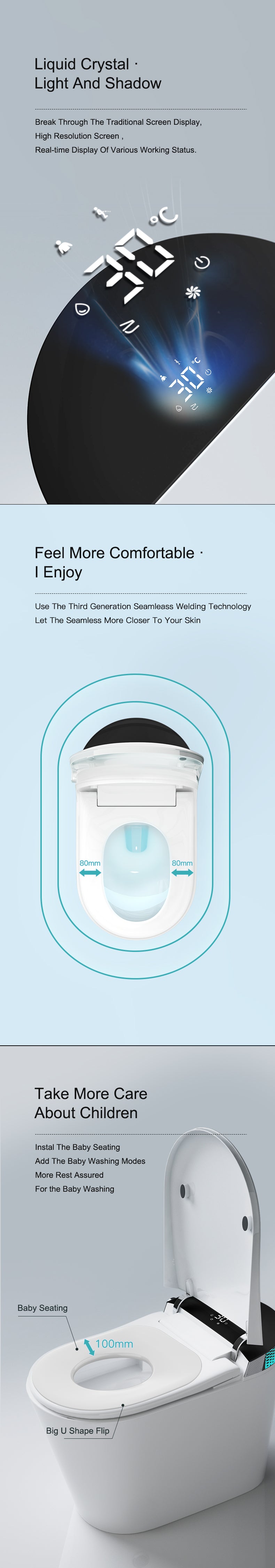 Smart Toilet G5-High Multi Full Functions One Piece Instant Heated White with Black Screen