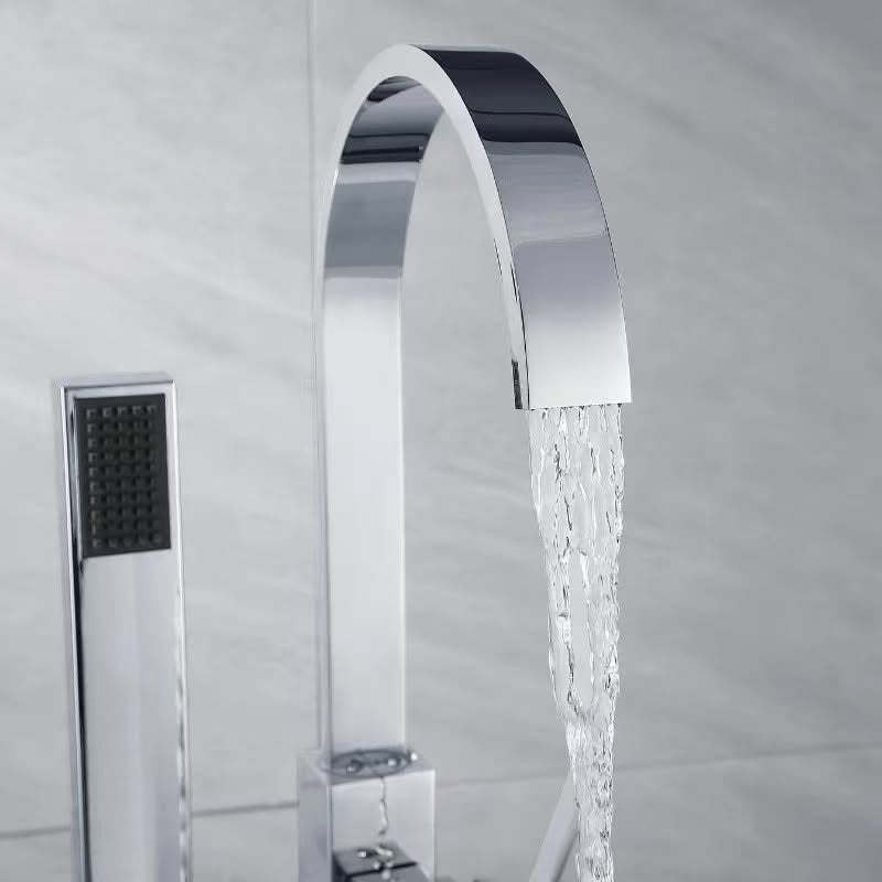 Modern Freestanding Waterfall Tub Filler with Handheld Shower