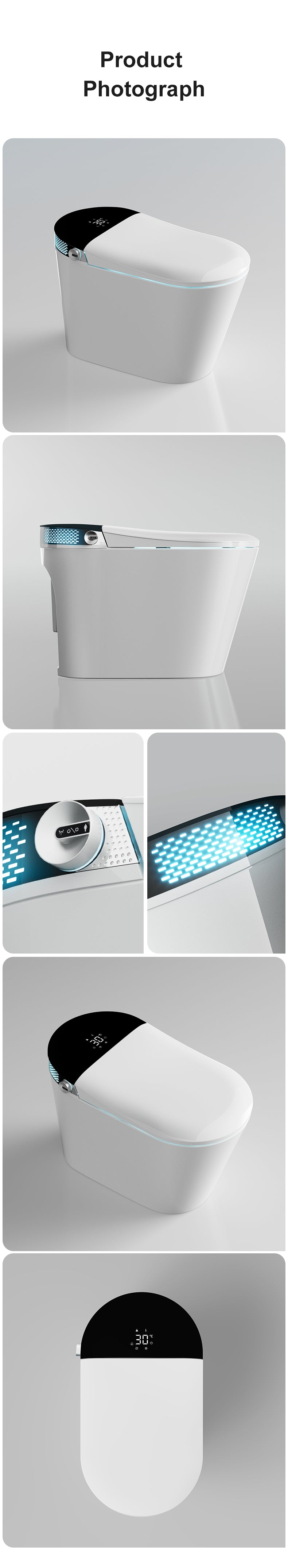 Smart Toilet G5-High Multi Full Functions One Piece Instant Heated White with Black Screen