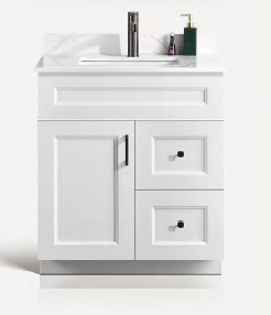 Solid Wood Vanities Size 30" with 1 door and 2 drawers with Quartz countertop