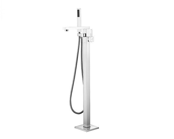 Square Freestanding Tub Faucet with Hand Shower in Chrome