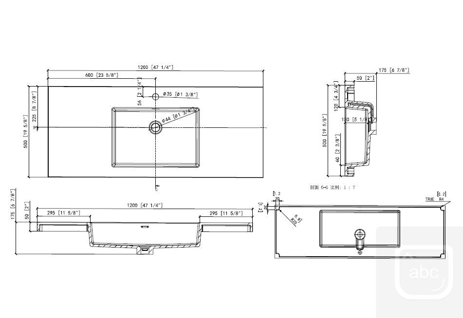 Angle 48"inches Single Vanity with acrylic countertop