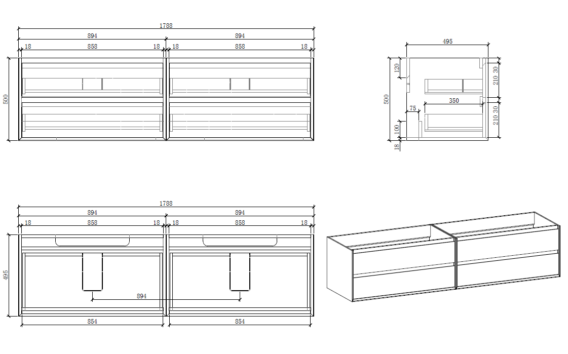 Apollo Collection 72"inches Double Vanity with acrylic countertop