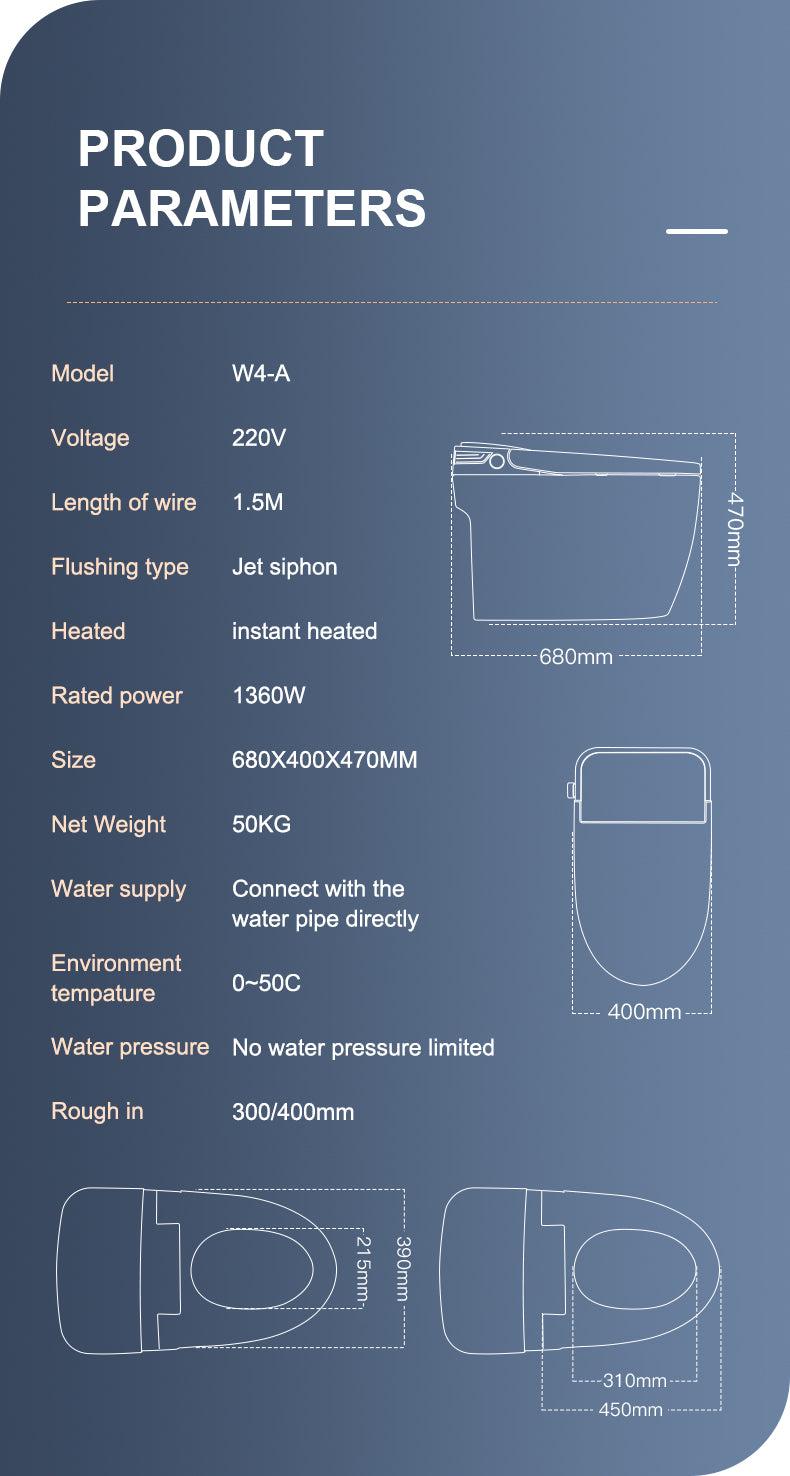 W4-High Smart Toilet White Cover